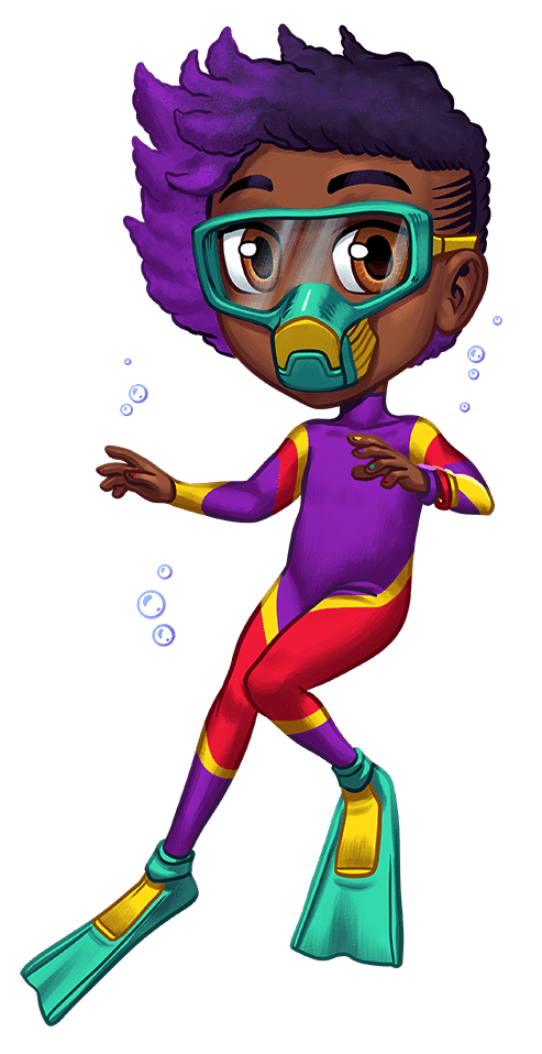 illustration of Olivia scuba diving